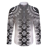 New Zealand Family Matching Off The Shoulder Long Sleeve Dress and Hawaiian Shirt Poutama Mix Gray Taniko Inspired Art LT05 Dad's Shirt - Long Sleeve Gray - Polynesian Pride