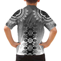 New Zealand Family Matching Off Shoulder Short Dress and Hawaiian Shirt Poutama Mix Gray Taniko Inspired Art LT05 - Polynesian Pride