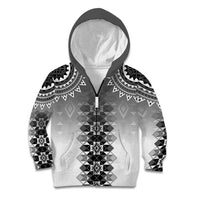 New Zealand Kid Hoodie Poutama Mix Gray Taniko Inspired Art LT05 Zip Hoodie Gray - Polynesian Pride