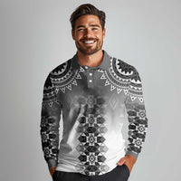 New Zealand Long Sleeve Polo Shirt Poutama Mix Gray Taniko Inspired Art LT05 - Polynesian Pride