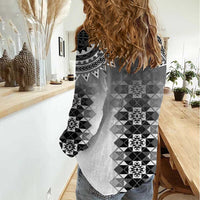 New Zealand Women Casual Shirt Poutama Mix Gray Taniko Inspired Art LT05