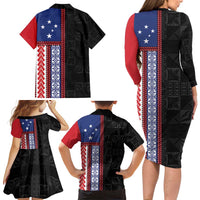 Samoa Flag Family Matching Long Sleeve Bodycon Dress and Hawaiian Shirt Ula Fala With Samoan Siapo LT05 - Polynesian Pride