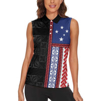 Samoa Flag Women Sleeveless Polo Shirt Ula Fala With Samoan Siapo - Polynesian Pride