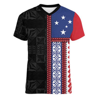 Samoa Flag Women V-Neck T-Shirt Ula Fala With Samoan Siapo - Polynesian Pride