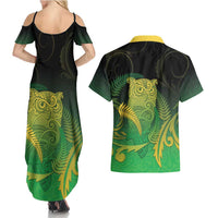 New Zealand Aotearoa Ruru Couples Matching Summer Maxi Dress and Hawaiian Shirt Maori Fern Art Green LT05 - Polynesian Pride