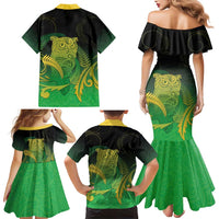 New Zealand Aotearoa Ruru Family Matching Mermaid Dress and Hawaiian Shirt Maori Fern Art Green LT05 - Polynesian Pride