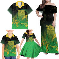 New Zealand Aotearoa Ruru Family Matching Off Shoulder Maxi Dress and Hawaiian Shirt Maori Fern Art Green LT05 - Polynesian Pride