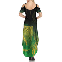 New Zealand Aotearoa Ruru Family Matching Summer Maxi Dress and Hawaiian Shirt Maori Fern Art Green LT05 - Polynesian Pride