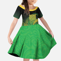 New Zealand Aotearoa Ruru Family Matching Tank Maxi Dress and Hawaiian Shirt Maori Fern Art Green LT05 Daughter's Dress Green - Polynesian Pride
