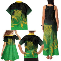 New Zealand Aotearoa Ruru Family Matching Tank Maxi Dress and Hawaiian Shirt Maori Fern Art Green LT05 - Polynesian Pride