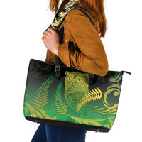 New Zealand Aotearoa Ruru Leather Tote Bag Maori Fern Art Green LT05 Green - Polynesian Pride