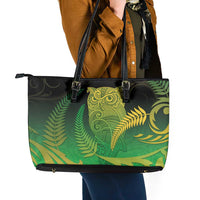 New Zealand Aotearoa Ruru Leather Tote Bag Maori Fern Art Green LT05 - Polynesian Pride