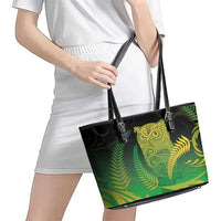 New Zealand Aotearoa Ruru Leather Tote Bag Maori Fern Art Green LT05 - Polynesian Pride