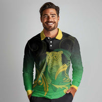 New Zealand Aotearoa Ruru Long Sleeve Polo Shirt Maori Fern Art Green LT05 - Polynesian Pride