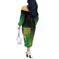 New Zealand Aotearoa Ruru Off The Shoulder Long Sleeve Dress Maori Fern Art Green LT05 - Polynesian Pride
