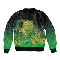 New Zealand Aotearoa Ruru Sleeve Zip Bomber Jacket Maori Fern Art Green LT05 - Polynesian Pride