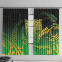 New Zealand Aotearoa Ruru Window Curtain Maori Fern Art Green LT05 With Hooks Green - Polynesian Pride