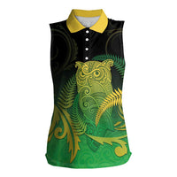 New Zealand Aotearoa Ruru Women Sleeveless Polo Shirt Maori Fern Art Green LT05 Female Green - Polynesian Pride