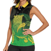 New Zealand Aotearoa Ruru Women Sleeveless Polo Shirt Maori Fern Art Green LT05 - Polynesian Pride
