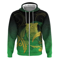 New Zealand Aotearoa Ruru Zip Hoodie Maori Fern Art Green LT05 Zip Hoodie Green - Polynesian Pride