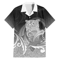 New Zealand Aotearoa Ruru Family Matching Mermaid Dress and Hawaiian Shirt Maori Fern Art Black LT05 Dad's Shirt - Short Sleeve Black - Polynesian Pride