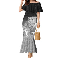 New Zealand Aotearoa Ruru Family Matching Mermaid Dress and Hawaiian Shirt Maori Fern Art Black LT05 Mom's Dress Black - Polynesian Pride