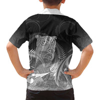 New Zealand Aotearoa Ruru Family Matching Off Shoulder Maxi Dress and Hawaiian Shirt Maori Fern Art Black LT05 - Polynesian Pride