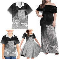 New Zealand Aotearoa Ruru Family Matching Off Shoulder Maxi Dress and Hawaiian Shirt Maori Fern Art Black LT05 - Polynesian Pride