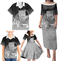 New Zealand Aotearoa Ruru Family Matching Puletasi and Hawaiian Shirt Maori Fern Art Black LT05 - Polynesian Pride