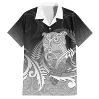 New Zealand Aotearoa Ruru Family Matching Puletasi and Hawaiian Shirt Maori Fern Art Black LT05 Dad's Shirt - Short Sleeve Black - Polynesian Pride