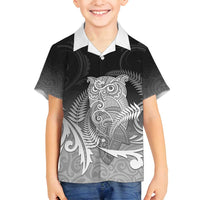 New Zealand Aotearoa Ruru Family Matching Puletasi and Hawaiian Shirt Maori Fern Art Black LT05 Son's Shirt Black - Polynesian Pride