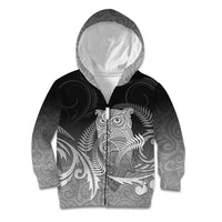 New Zealand Aotearoa Ruru Kid Hoodie Maori Fern Art Black LT05 Zip Hoodie Black - Polynesian Pride