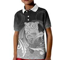 New Zealand Aotearoa Ruru Kid Polo Shirt Maori Fern Art Black LT05 Kid Black - Polynesian Pride