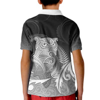 New Zealand Aotearoa Ruru Kid Polo Shirt Maori Fern Art Black LT05 - Polynesian Pride