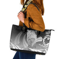 New Zealand Aotearoa Ruru Leather Tote Bag Maori Fern Art Black LT05 Black - Polynesian Pride