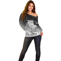New Zealand Aotearoa Ruru Off Shoulder Sweater Maori Fern Art Black LT05 - Polynesian Pride