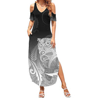 New Zealand Aotearoa Ruru Summer Maxi Dress Maori Fern Art Black