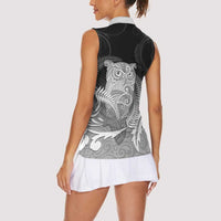 New Zealand Aotearoa Ruru Women Sleeveless Polo Shirt Maori Fern Art Black LT05 - Polynesian Pride