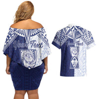 Personalised Northern Mariana Islands And Guam Couples Matching Off Shoulder Short Dress and Hawaiian Shirt Latte Stone With Tribal Pattern LT05 - Polynesian Pride
