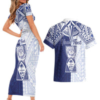 Personalised Northern Mariana Islands And Guam Couples Matching Short Sleeve Bodycon Dress and Hawaiian Shirt Latte Stone With Tribal Pattern LT05 - Polynesian Pride