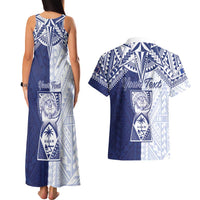 Personalised Northern Mariana Islands And Guam Couples Matching Tank Maxi Dress and Hawaiian Shirt Latte Stone With Tribal Pattern LT05 - Polynesian Pride