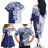 Personalised Northern Mariana Islands And Guam Family Matching Off The Shoulder Long Sleeve Dress and Hawaiian Shirt Latte Stone With Tribal Pattern LT05 - Polynesian Pride