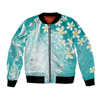 Polynesian Jellyfish Bomber Jacket With Plumeria Teal