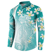 Polynesian Jellyfish Button Sweatshirt With Plumeria Teal