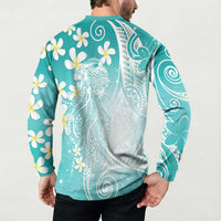 Polynesian Jellyfish Button Sweatshirt With Plumeria Teal