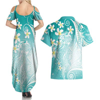 Polynesian Jellyfish Couples Matching Summer Maxi Dress and Hawaiian Shirt With Plumeria Teal LT05 - Polynesian Pride