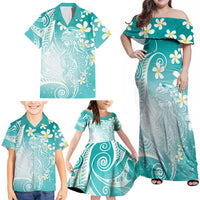 Polynesian Jellyfish Family Matching Off Shoulder Maxi Dress and Hawaiian Shirt With Plumeria Teal LT05 - Polynesian Pride