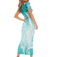 Polynesian Jellyfish Family Matching Short Sleeve Bodycon Dress and Hawaiian Shirt With Plumeria Teal LT05 - Polynesian Pride