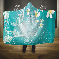 Polynesian Jellyfish Hooded Blanket With Plumeria Teal