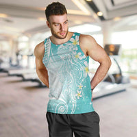 Polynesian Jellyfish Men Tank Top With Plumeria Teal